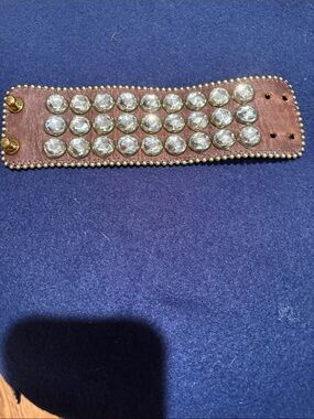 Betsey Johnson Embellished Brown Leather Cuff Bracelet